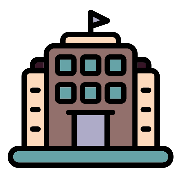 button that looks like a three story school building